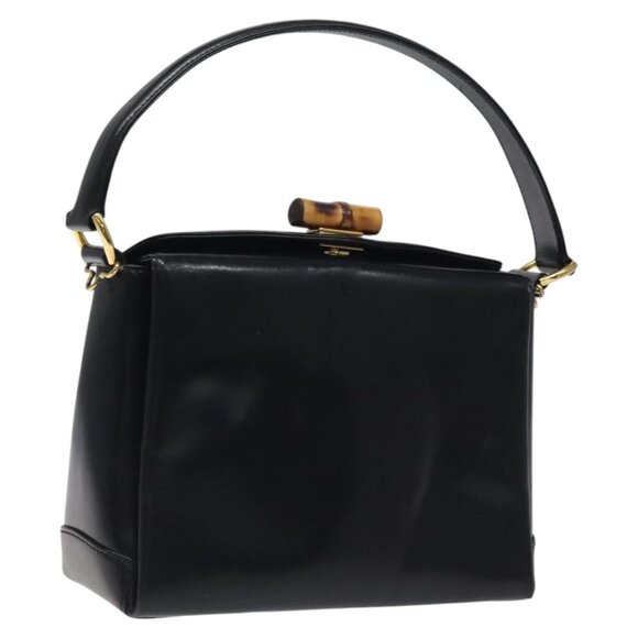 GUCCI Hand Bag Leather Black Gold 000 2048 0175 Auth ep8231 - Picture 1 of 16